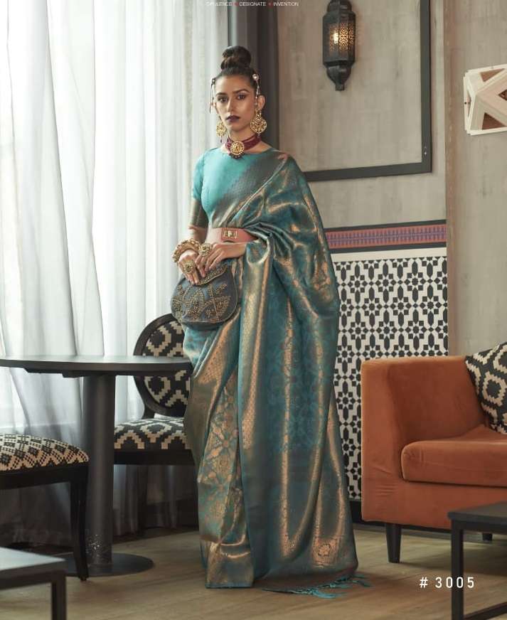 DESIGNER FANCY WEDDING PARTY WEAR DESIGNER FANCY PREMIUM SKY BLUE SILK SAREE SM RAJBEER 3005