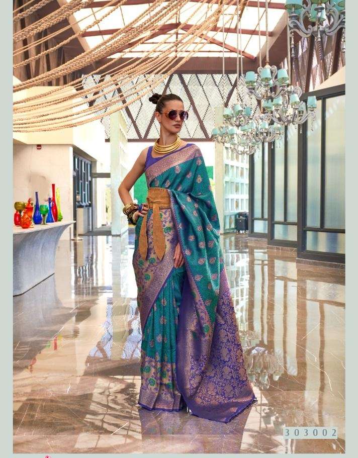 DESIGNER FANCY WEDDING PARTY WEAR DESIGNER FANCY WEAVING BLUE SILK SAREE SM RAJTEX KALKAA 303002