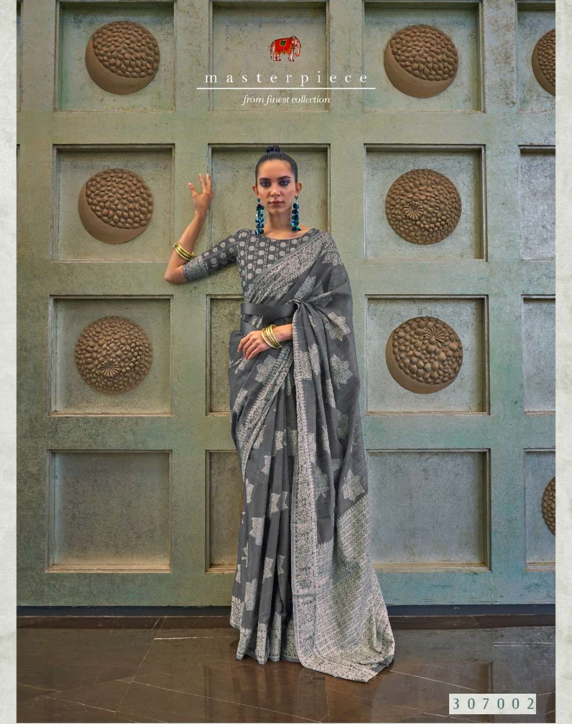 DESIGNER FANCY WEDDING PARTY WEAR DESIGNER FANCY WEAVING SILK GREY SAREE SM RAJTEX KSHENAAZ 307002