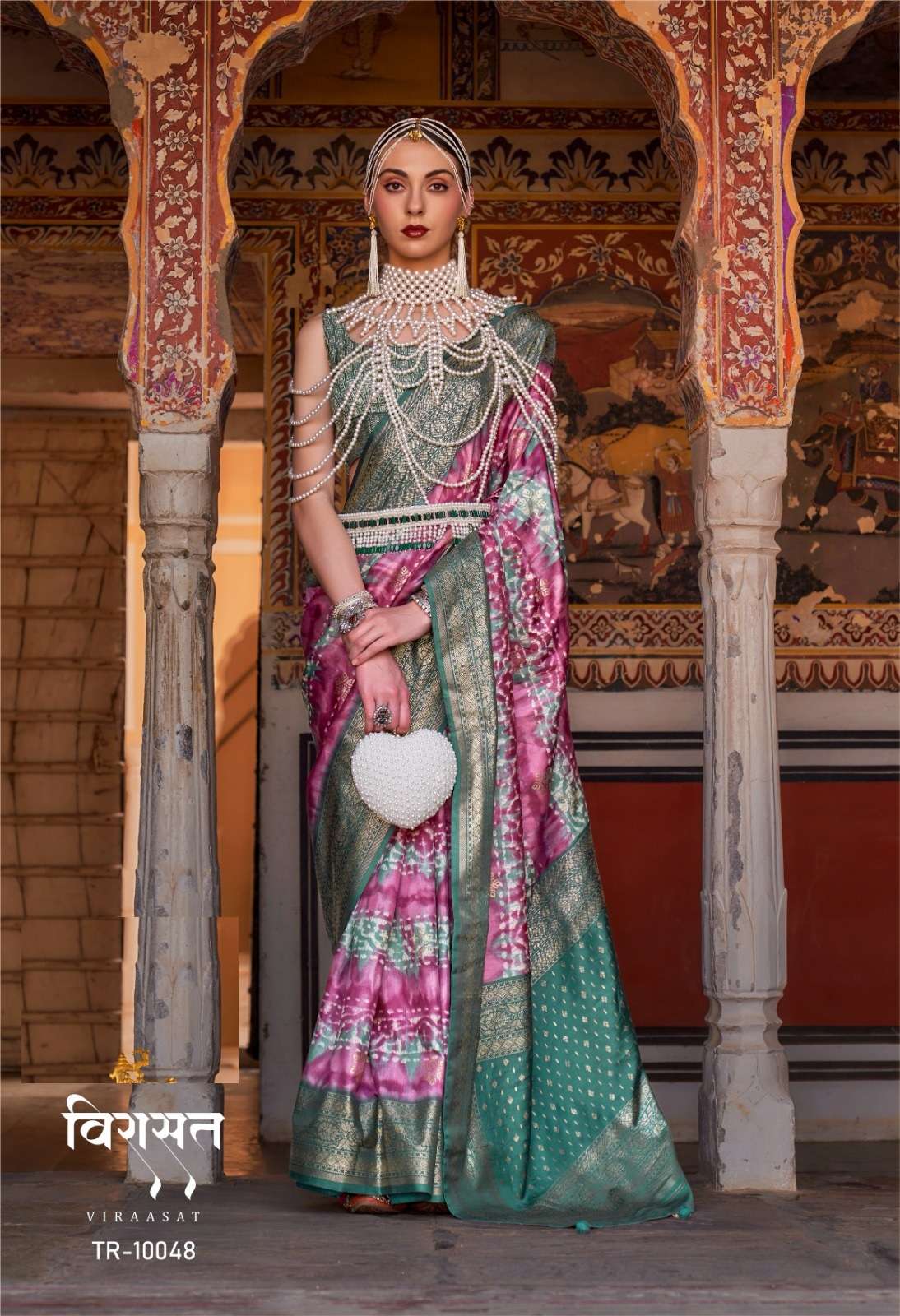 DESIGNER FANCY WEDDING PARTY WEAR DESIGNER PINK SILK SAREE SM TFH VIRAASAT 10048