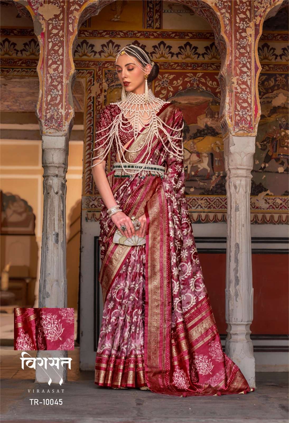 DESIGNER FANCY WEDDING PARTY WEAR DESIGNER RED SILK SAREE SM TFH VIRAASAT 10045