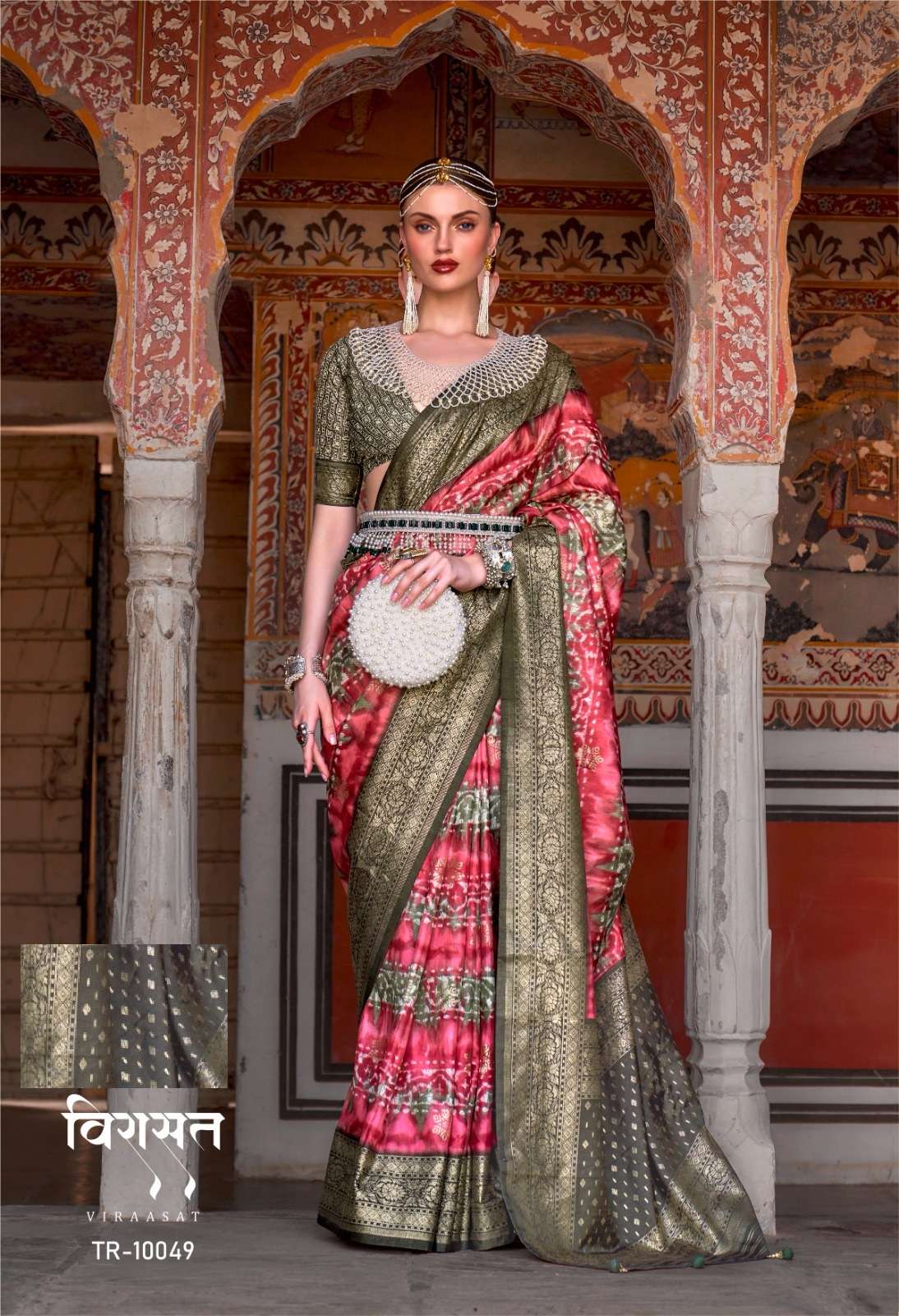 DESIGNER FANCY WEDDING PARTY WEAR DESIGNER RED SILK SAREE SM TFH VIRAASAT 10049