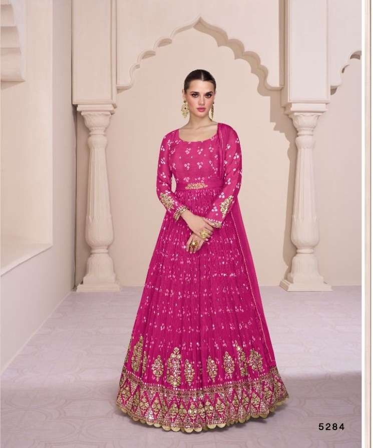 DESIGNER RANI PINK REAL GEORGETTE ANARKALI SALWAR SUIT GOWN WITH NAZMEEN DUPATTA SY VARTIKA 5284