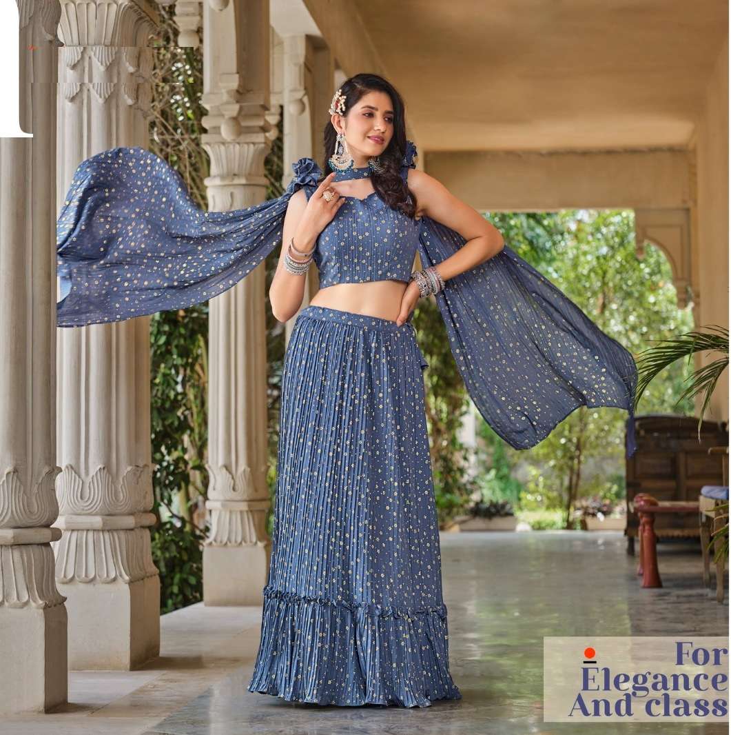 DESIGNER TRENDY STYLISH FANCY PARTY WEAR BLUE GEORGETTE LEHENGA CHOLI WITH FOIL WORK SHREEMATEE FASHION KF GIRLY 2322