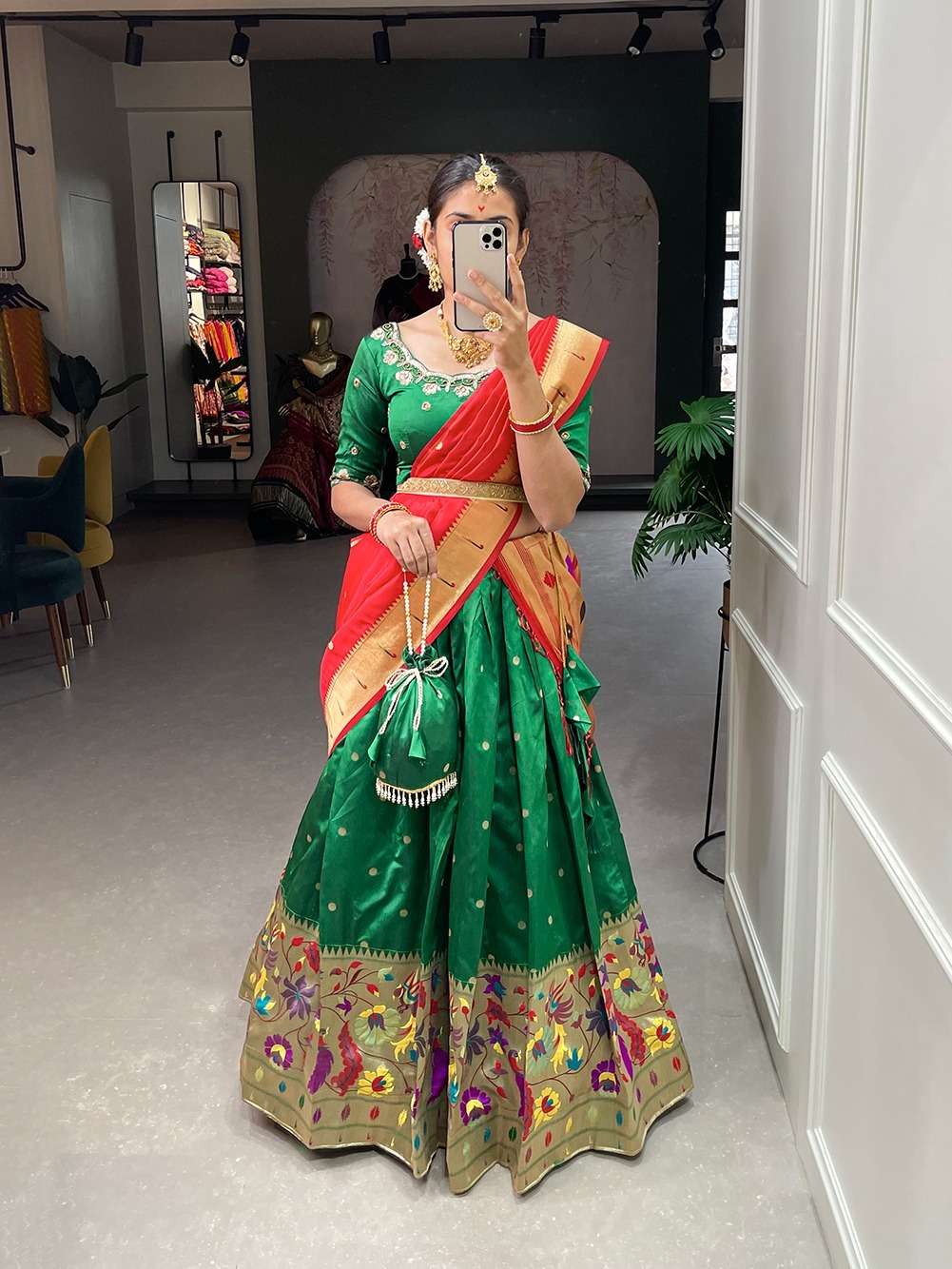 DESIGNER TRENDY STYLISH FANCY PARTY WEAR GREEN SILK LEHENGA SOUTH INDIAN LEHENGA NAVRATRI LEHENGA CHOLI PC 2041A