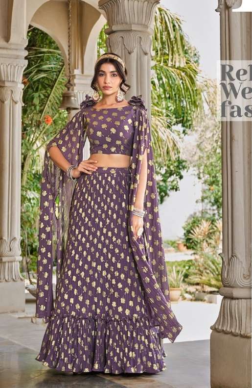 DESIGNER TRENDY STYLISH FANCY PARTY WEAR PURPLE GEORGETTE LEHENGA CHOLI WITH FOIL WORK SHREEMATEE FASHION KF GIRLY 2321