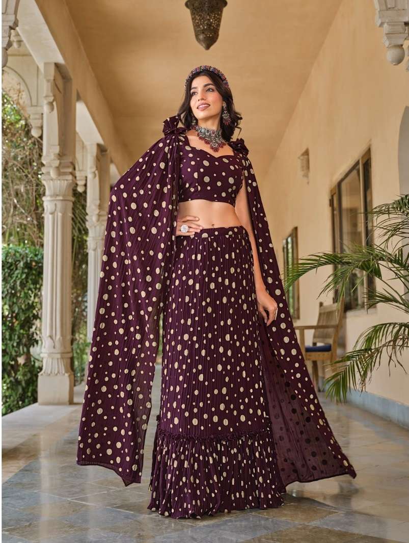 DESIGNER TRENDY STYLISH FANCY PARTY WEAR PURPLE GEORGETTE LEHENGA CHOLI WITH FOIL WORK SHREEMATEE FASHION KF GIRLY 2323