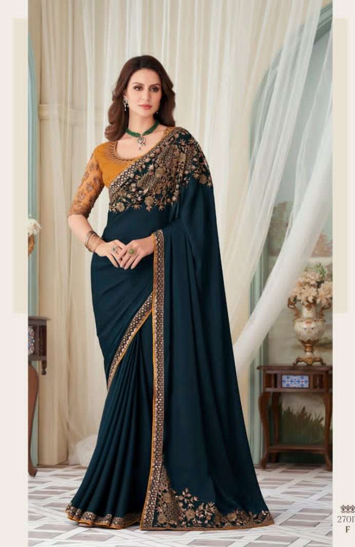 DESIGNER WEDDING PARTY FUNCTION WEAR BLUE SILK SAREE EXCLUSIVE COLLECTION SM TFH 27017F