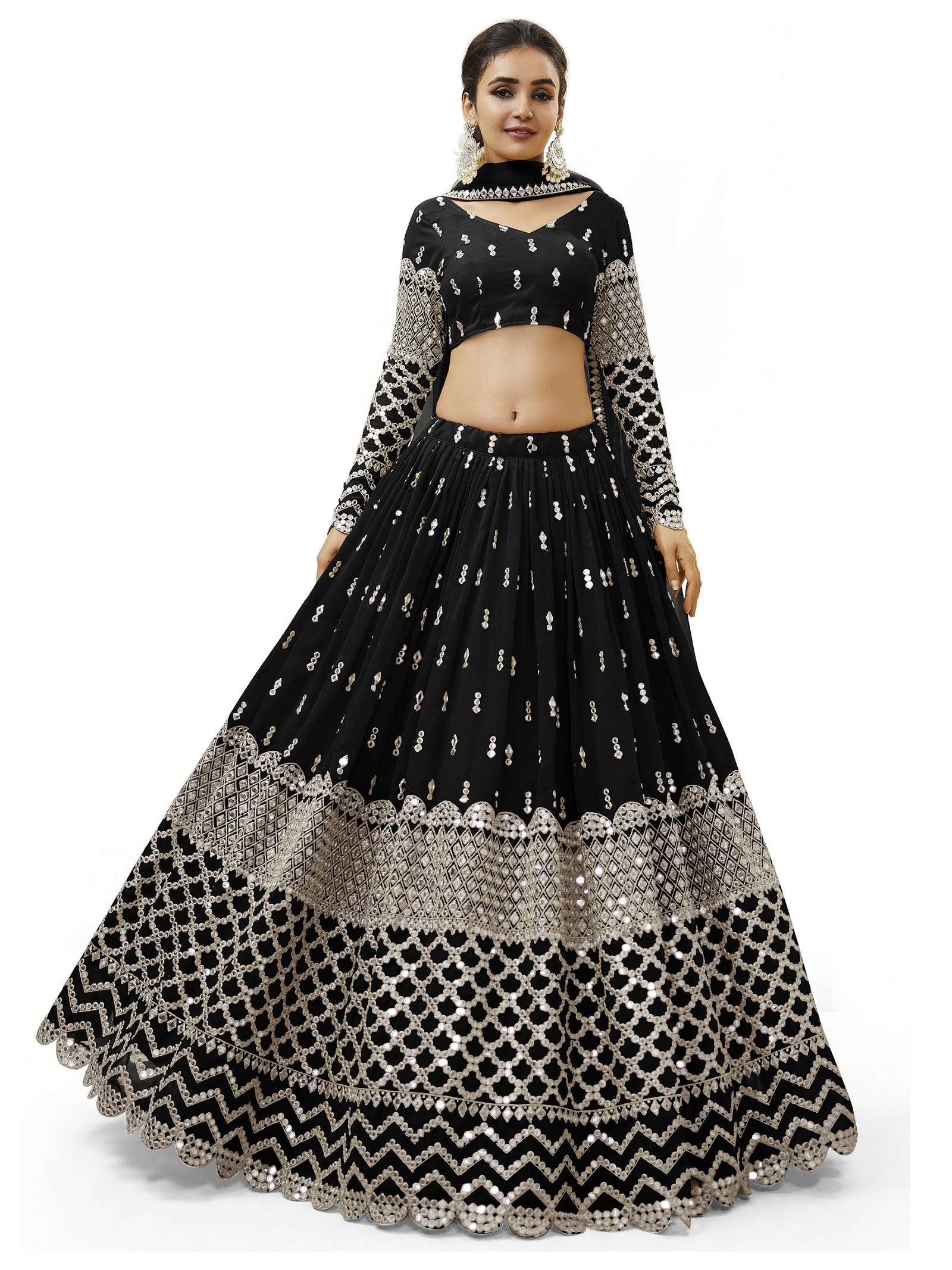 INDIAN BOLLYWOOD DESIGNER BLACK FANCY WEDDING PARTY WEAR GEORGETTE LEHENGA WITH THREAD SEQUENCE NAVRATRI LEHENGA CHOLI SM ZC EXRESSION 305