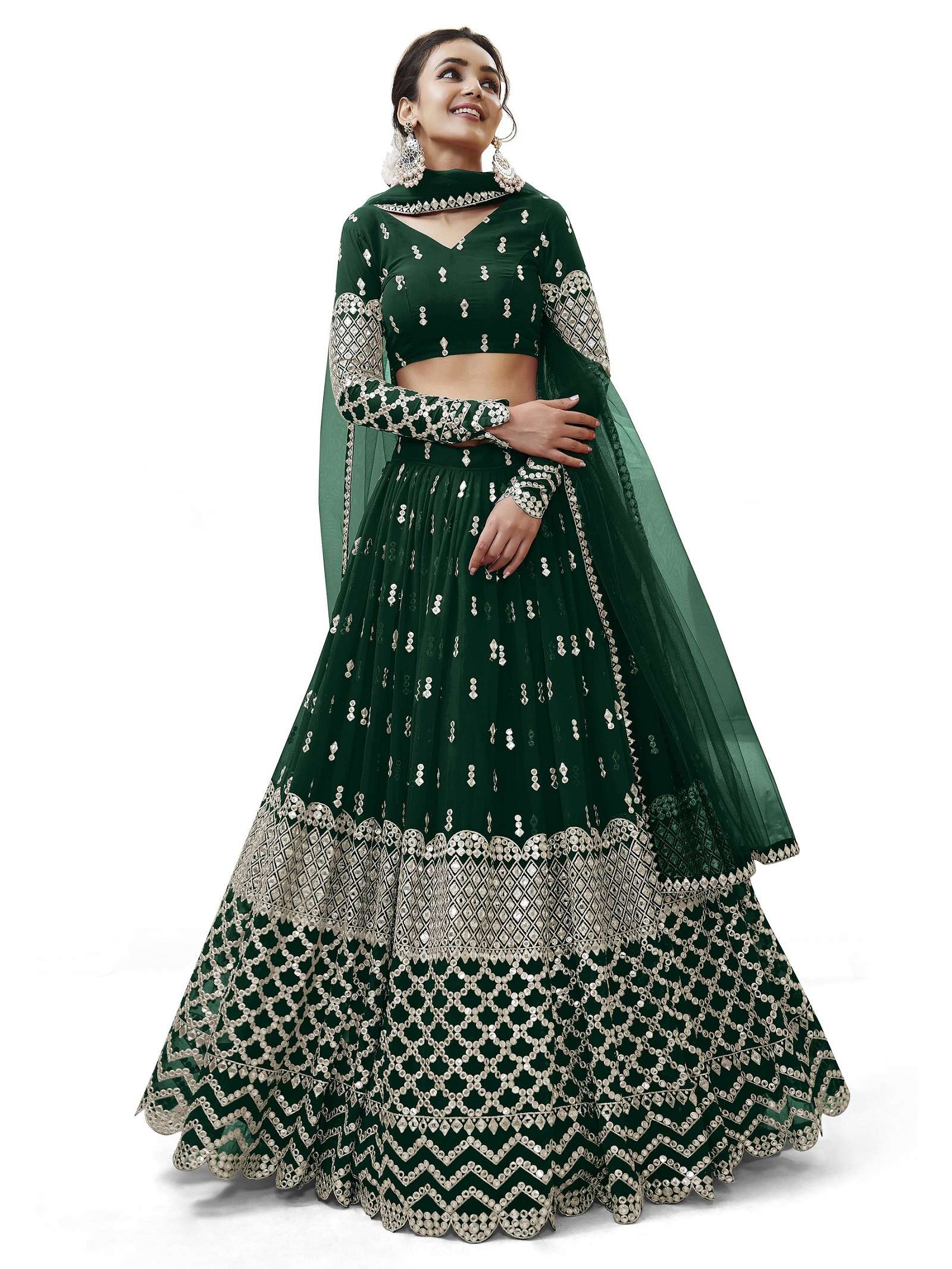 INDIAN BOLLYWOOD DESIGNER GREEN FANCY WEDDING PARTY WEAR GEORGETTE LEHENGA WITH THREAD SEQUENCE NAVRATRI LEHENGA CHOLI SM ZC EXRESSION 308