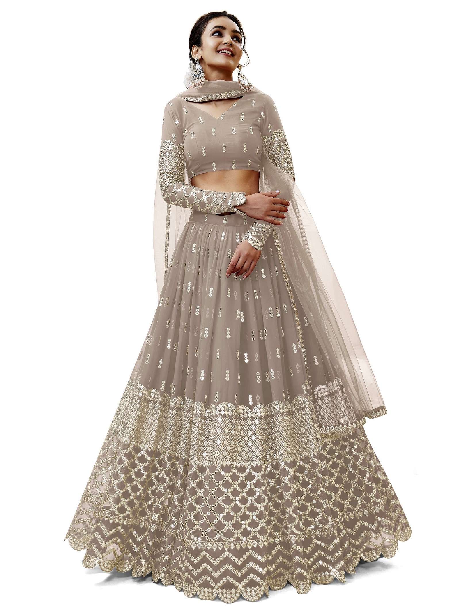 INDIAN BOLLYWOOD DESIGNER GREY FANCY WEDDING PARTY WEAR GEORGETTE LEHENGA WITH THREAD SEQUENCE NAVRATRI LEHENGA CHOLI SM ZC EXRESSION 302