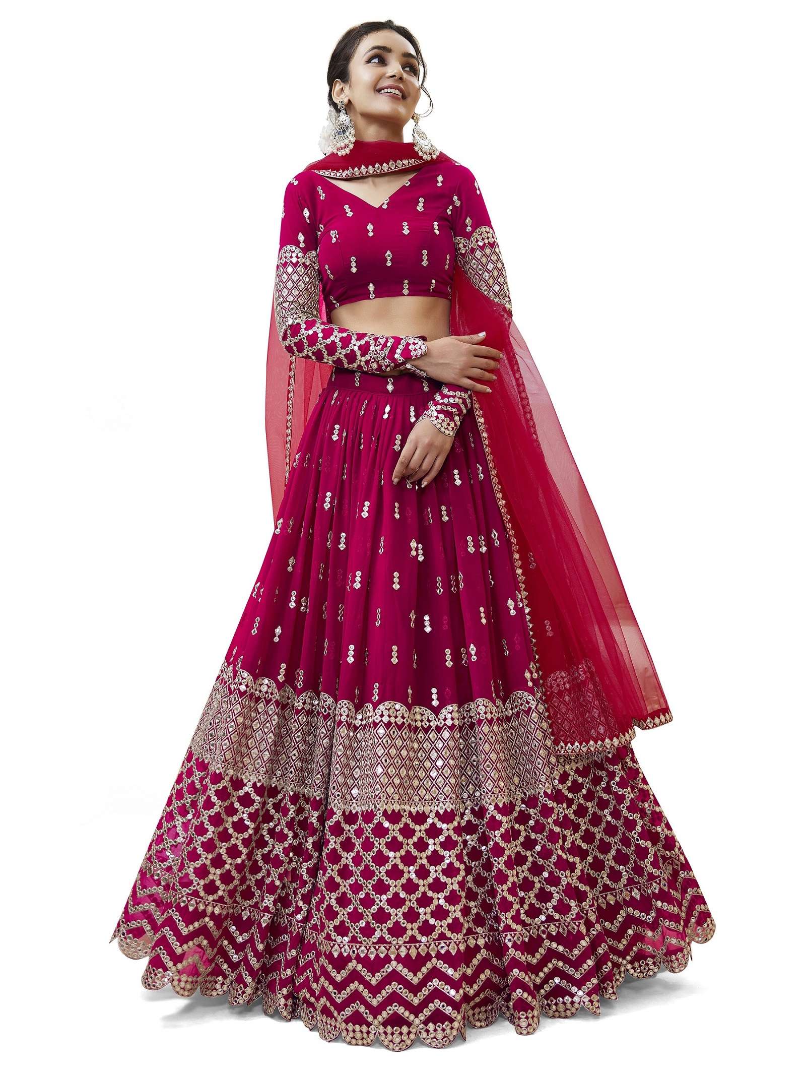 INDIAN BOLLYWOOD DESIGNER HOT PINK FANCY WEDDING PARTY WEAR GEORGETTE LEHENGA WITH THREAD SEQUENCE NAVRATRI LEHENGA CHOLI SM ZC EXRESSION 310