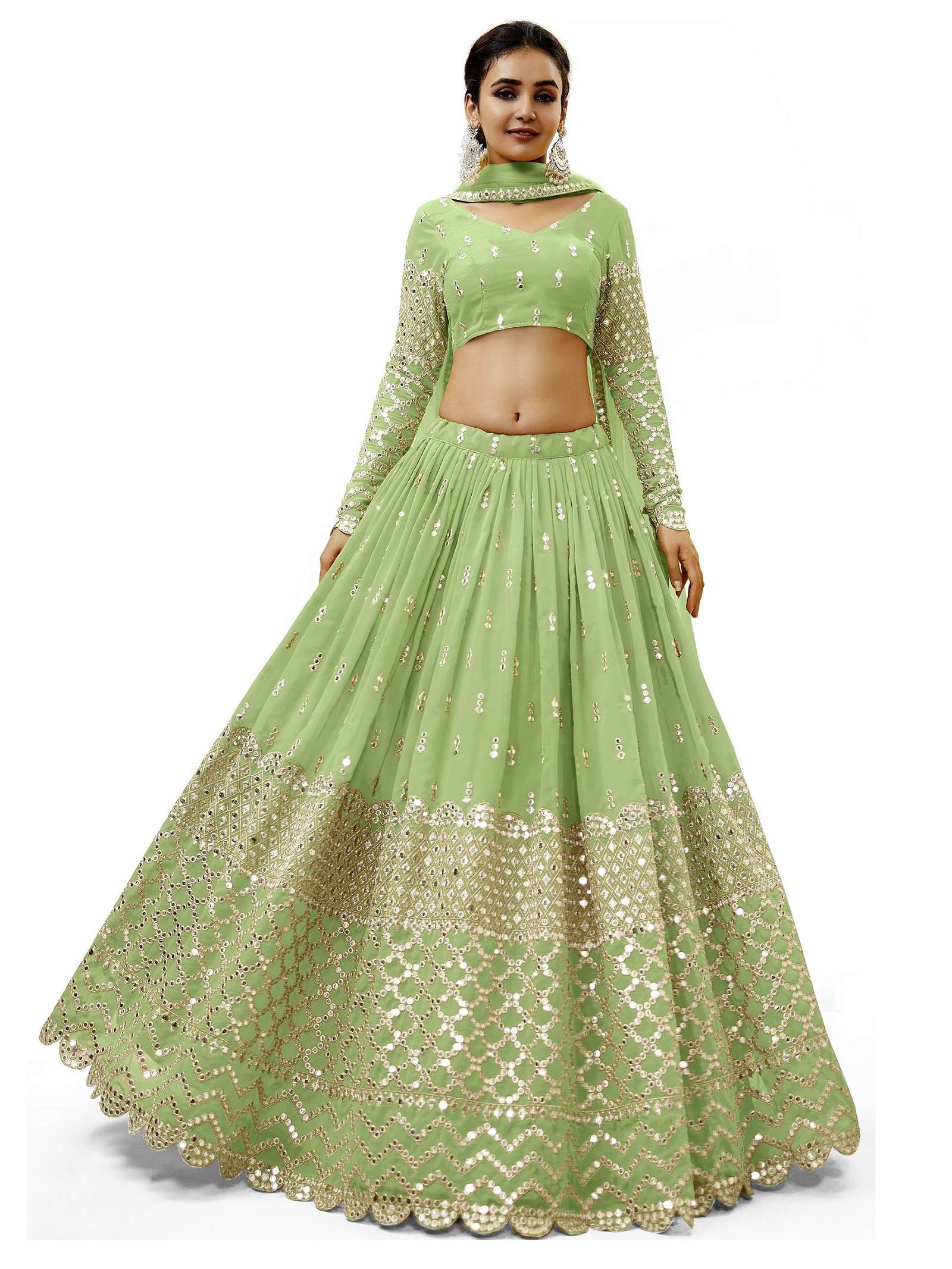 INDIAN BOLLYWOOD DESIGNER PISTA FANCY WEDDING PARTY WEAR GEORGETTE LEHENGA WITH THREAD SEQUENCE NAVRATRI LEHENGA CHOLI SM ZC EXRESSION 311