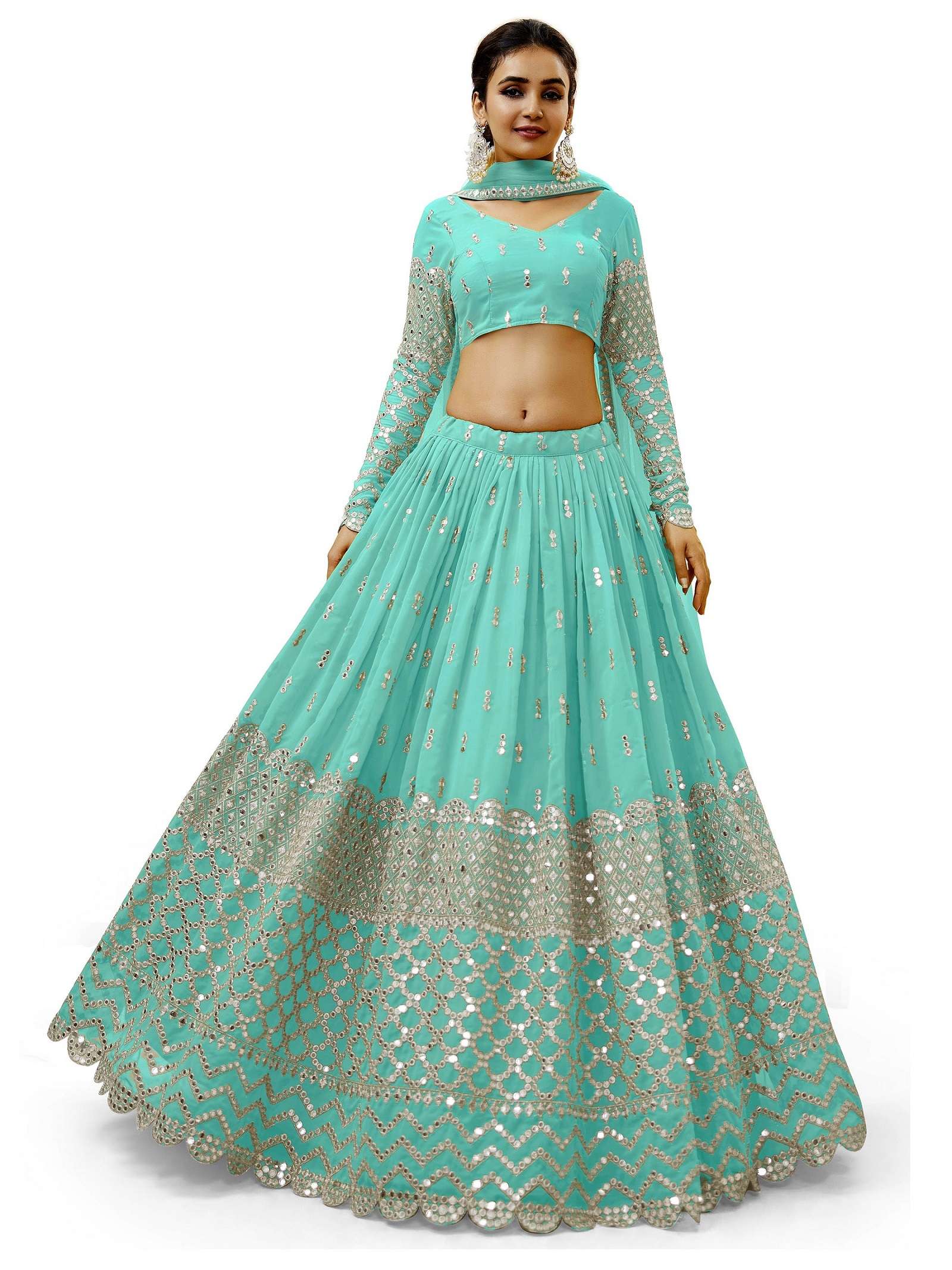 INDIAN BOLLYWOOD DESIGNER SKY BLUE FANCY WEDDING PARTY WEAR GEORGETTE LEHENGA WITH THREAD SEQUENCE NAVRATRI LEHENGA CHOLI SM ZC EXRESSION 309