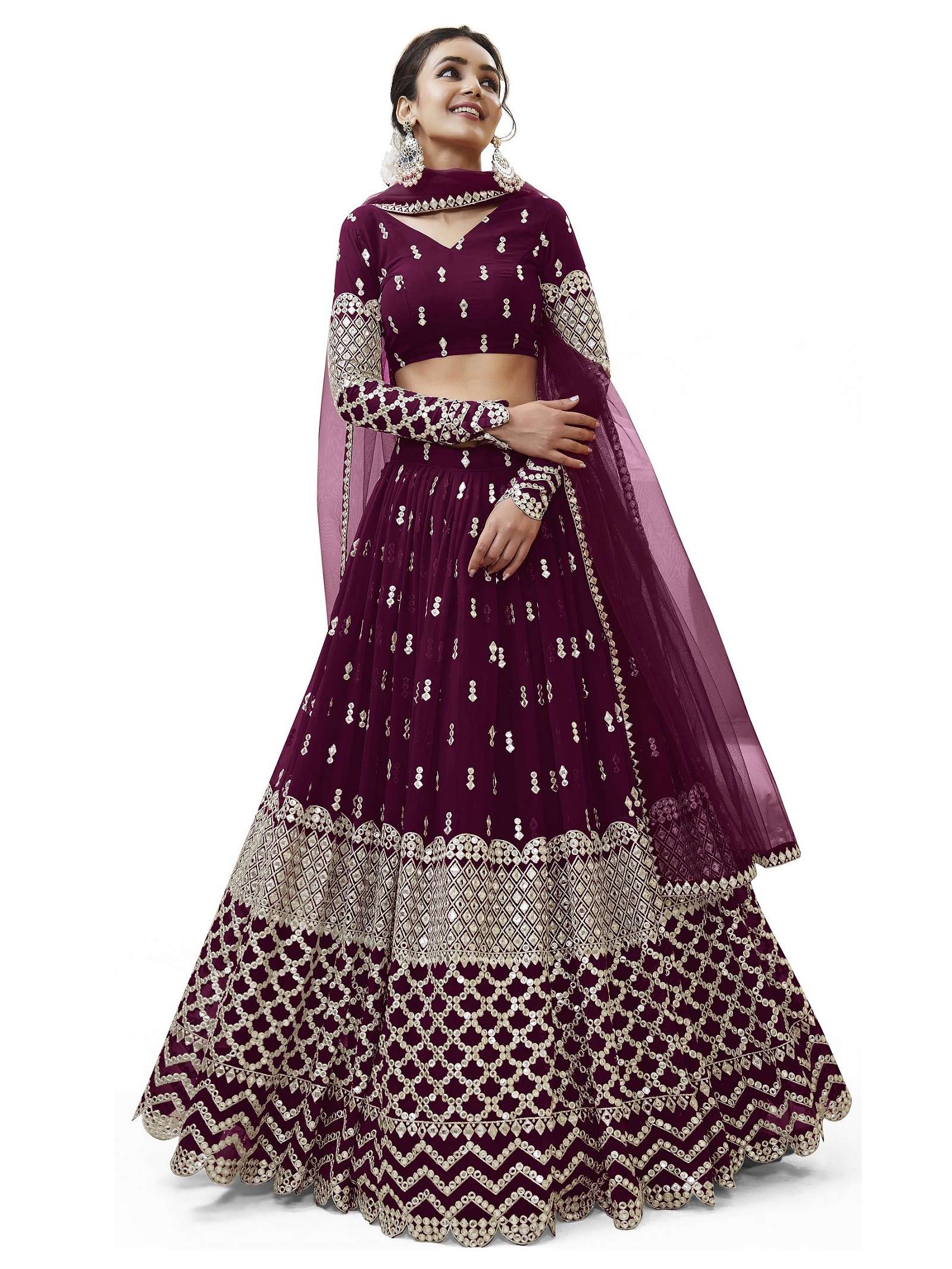 INDIAN BOLLYWOOD DESIGNER WINE FANCY WEDDING PARTY WEAR GEORGETTE LEHENGA WITH THREAD SEQUENCE NAVRATRI LEHENGA CHOLI SM ZC EXRESSION 304