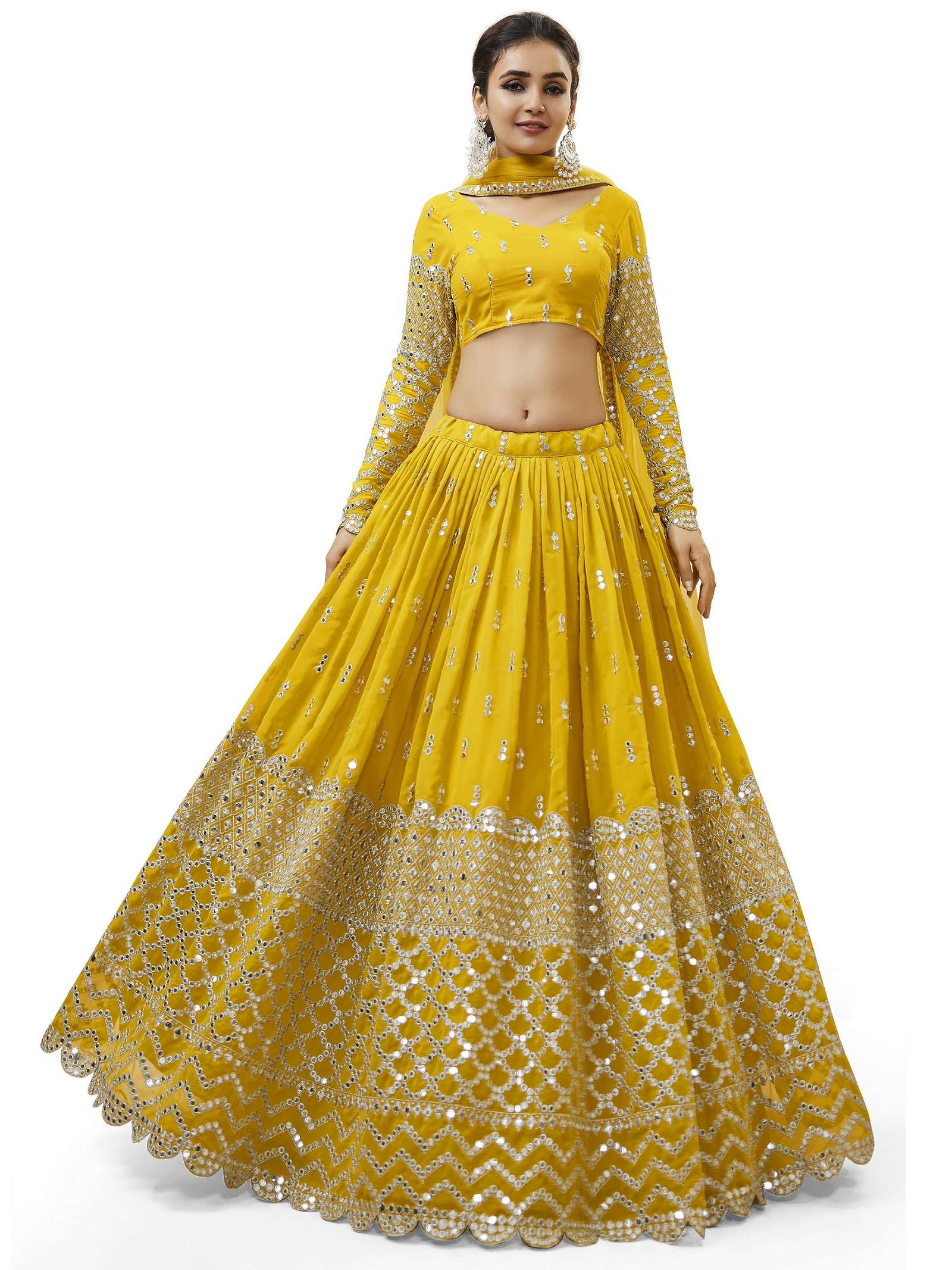 INDIAN BOLLYWOOD DESIGNER YELLOW FANCY WEDDING PARTY WEAR GEORGETTE LEHENGA WITH THREAD SEQUENCE NAVRATRI LEHENGA CHOLI SM ZC EXRESSION 303