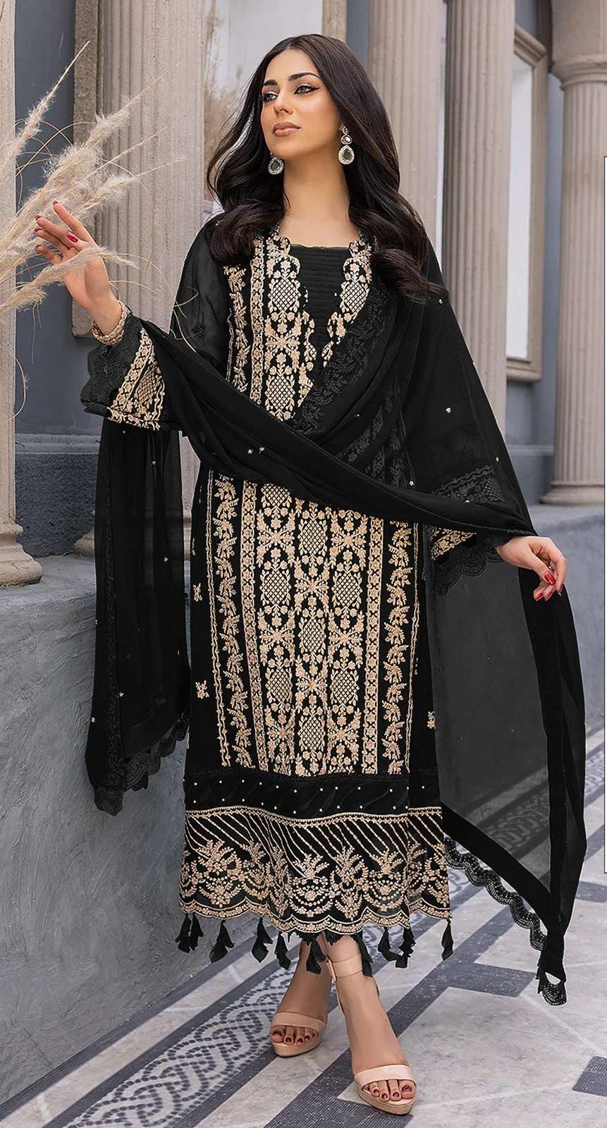 NEW DESIGNER FANCY PARTY WEAR BLACK GEORGETTE PAKISATNI SALWAR SUIT JG 16786E