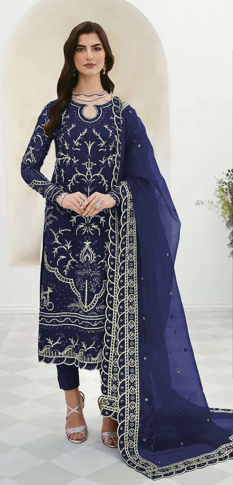 NEW DESIGNER FANCY PARTY WEAR BLUE GEORGETTE INDIAN PAKISATNI SALWAR SUIT JG 1027C