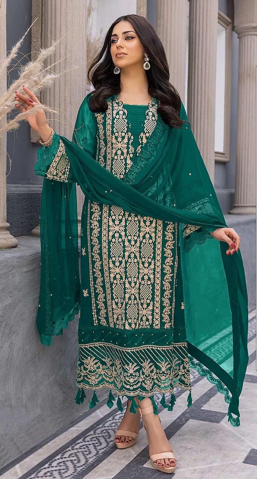 NEW DESIGNER FANCY PARTY WEAR BLUE GREEN GEORGETTE PAKISATNI SALWAR SUIT JG 16786C