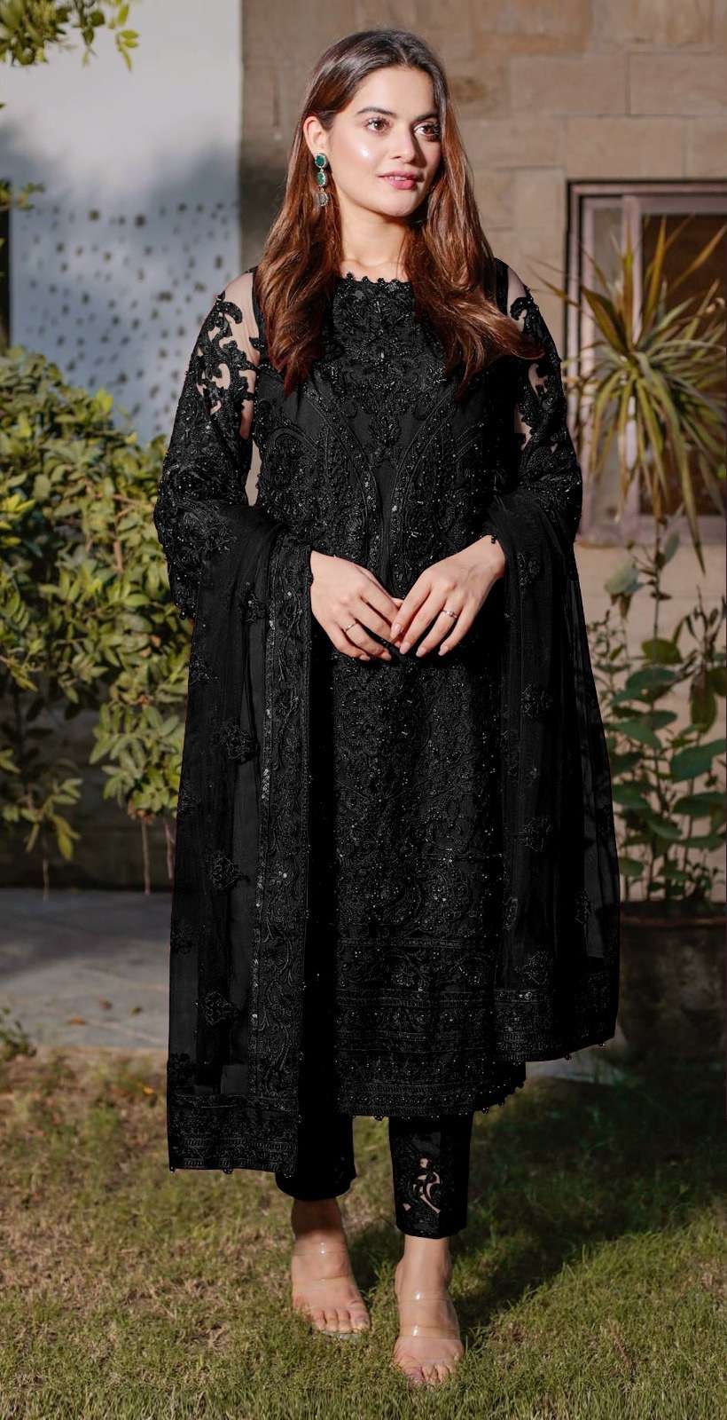 NEW DESIGNER FANCY PARTY WEAR FAUX GEORGETTE BLACK INDIAN PAKISATNI SALWAR SUIT JG 5105D