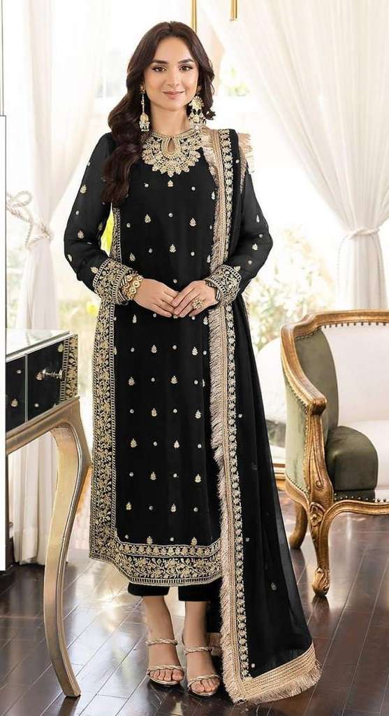 NEW DESIGNER FANCY PARTY WEAR FAUX GEORGETTE BLACK INDIAN PAKISATNI SALWAR SUIT JG 4102D