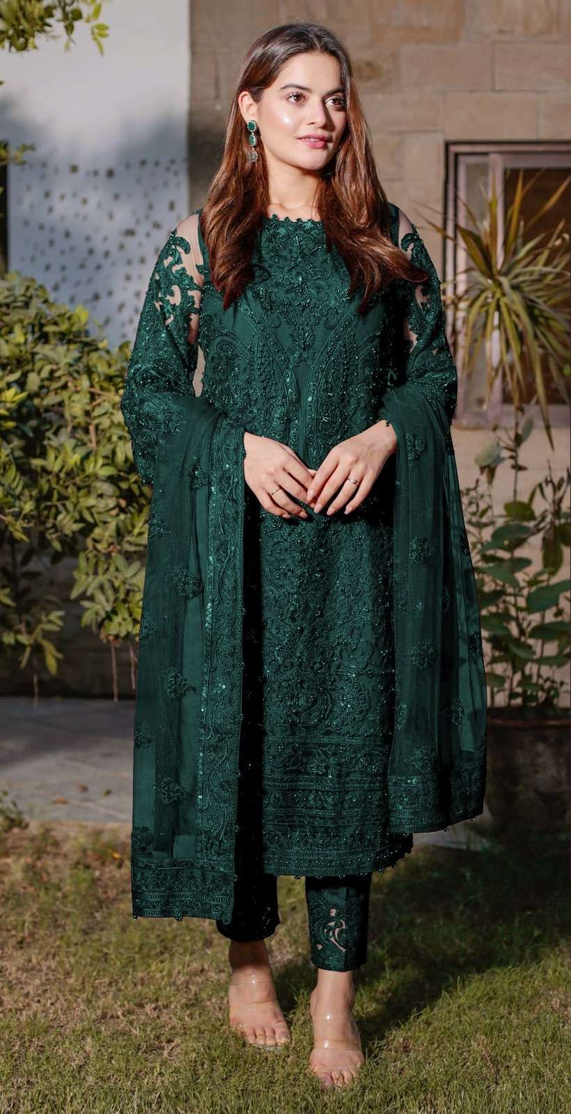 NEW DESIGNER FANCY PARTY WEAR FAUX GEORGETTE GREEN INDIAN PAKISATNI SALWAR SUIT JG 5105B