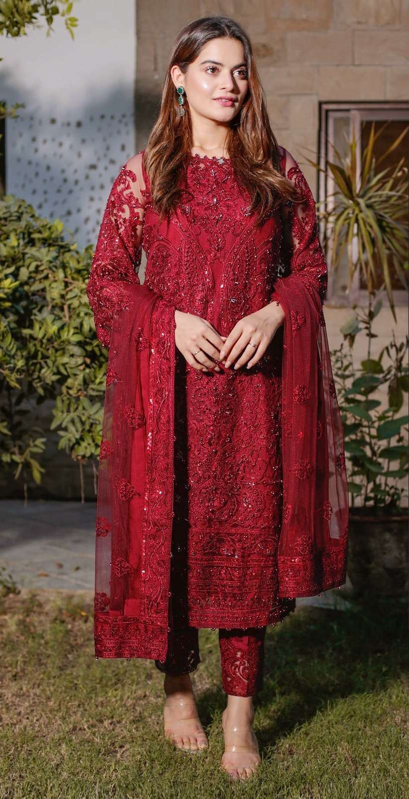 NEW DESIGNER FANCY PARTY WEAR FAUX GEORGETTE RED INDIAN PAKISATNI SALWAR SUIT JG 5105A