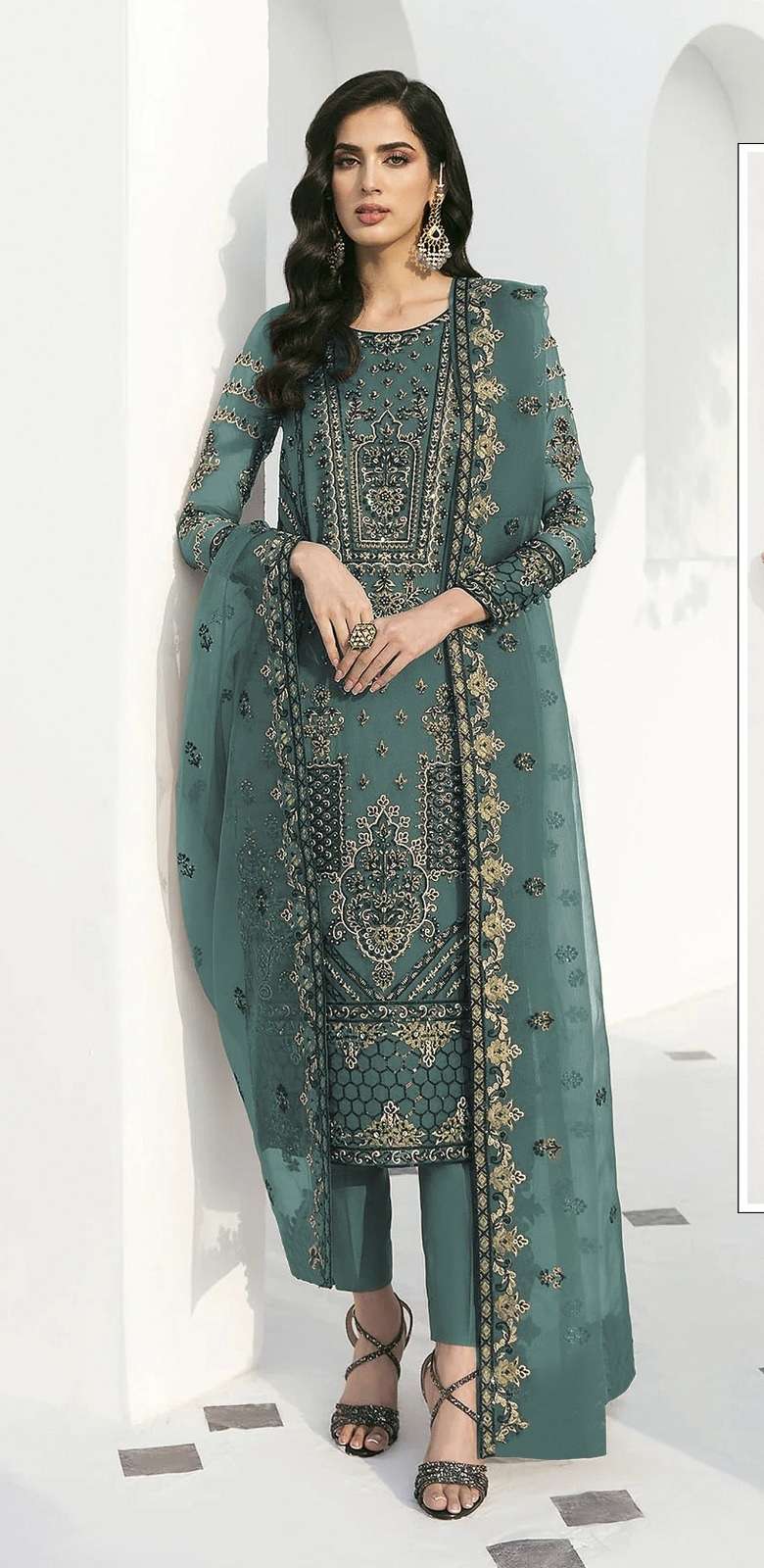 NEW DESIGNER FANCY PARTY WEAR GREEN GEORGETTE INDIAN PAKISATNI SALWAR SUIT JG 1026C