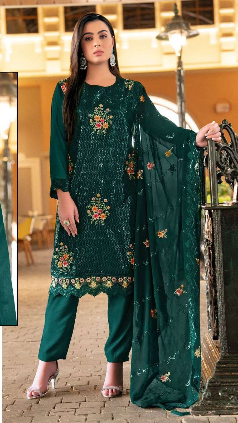 NEW DESIGNER FANCY PARTY WEAR GREEN GEORGETTE INDIAN PAKISATNI SALWAR SUIT JG 4105A