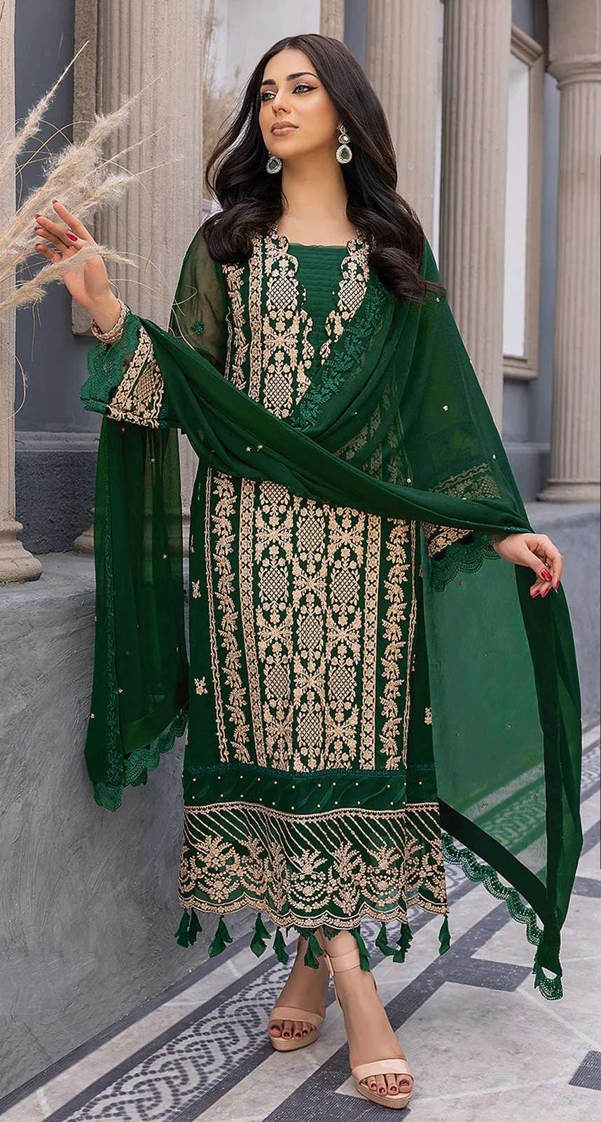 NEW DESIGNER FANCY PARTY WEAR GREEN GEORGETTE PAKISATNI SALWAR SUIT JG 16786A