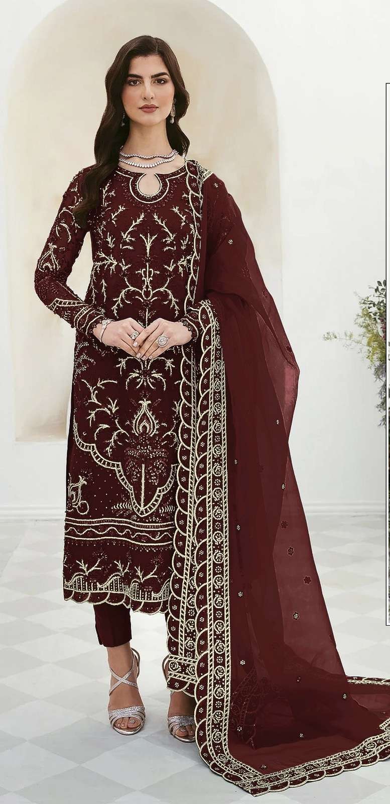 NEW DESIGNER FANCY PARTY WEAR MAROON GEORGETTE INDIAN PAKISATNI SALWAR SUIT JG 1027D