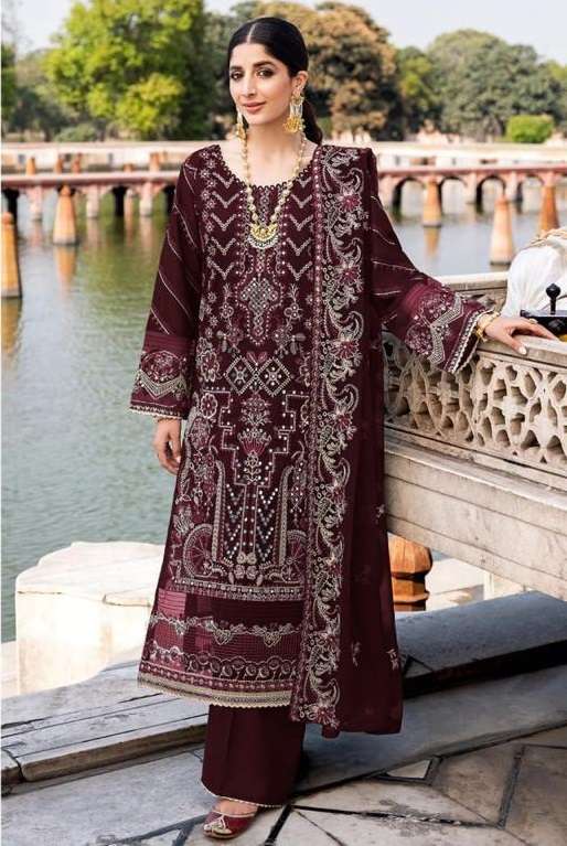 NEW DESIGNER FANCY PARTY WEAR MAROON GEORGETTE PAKISATNI SALWAR SUIT JG 13786B