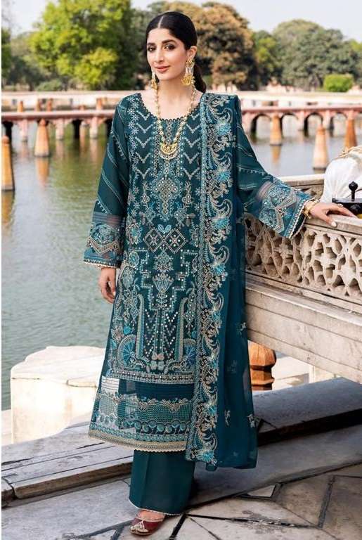 NEW DESIGNER FANCY PARTY WEAR TEAL BLUE GEORGETTE PAKISATNI SALWAR SUIT JG 13786A