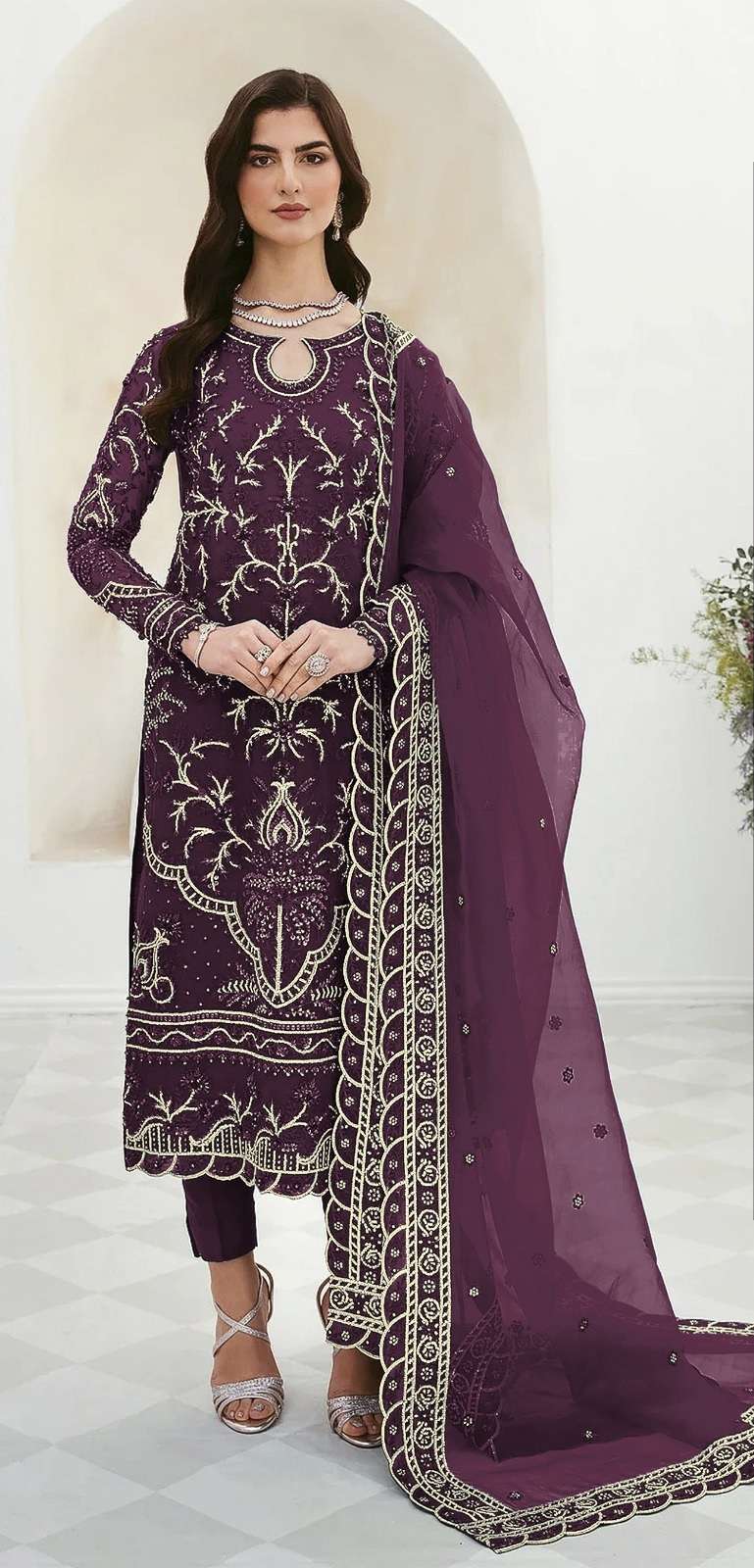 NEW DESIGNER FANCY PARTY WEAR WINE GEORGETTE INDIAN PAKISATNI SALWAR SUIT JG 1027B