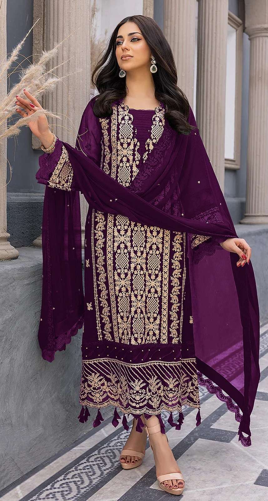 NEW DESIGNER FANCY PARTY WEAR WINE GEORGETTE PAKISATNI SALWAR SUIT JG 16786D