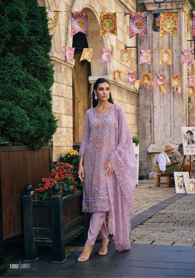 READY TO WEAR DESIGNER FANCY PARTY WEAR LAVENDER ORGANZA SUIT EB URFI 1202