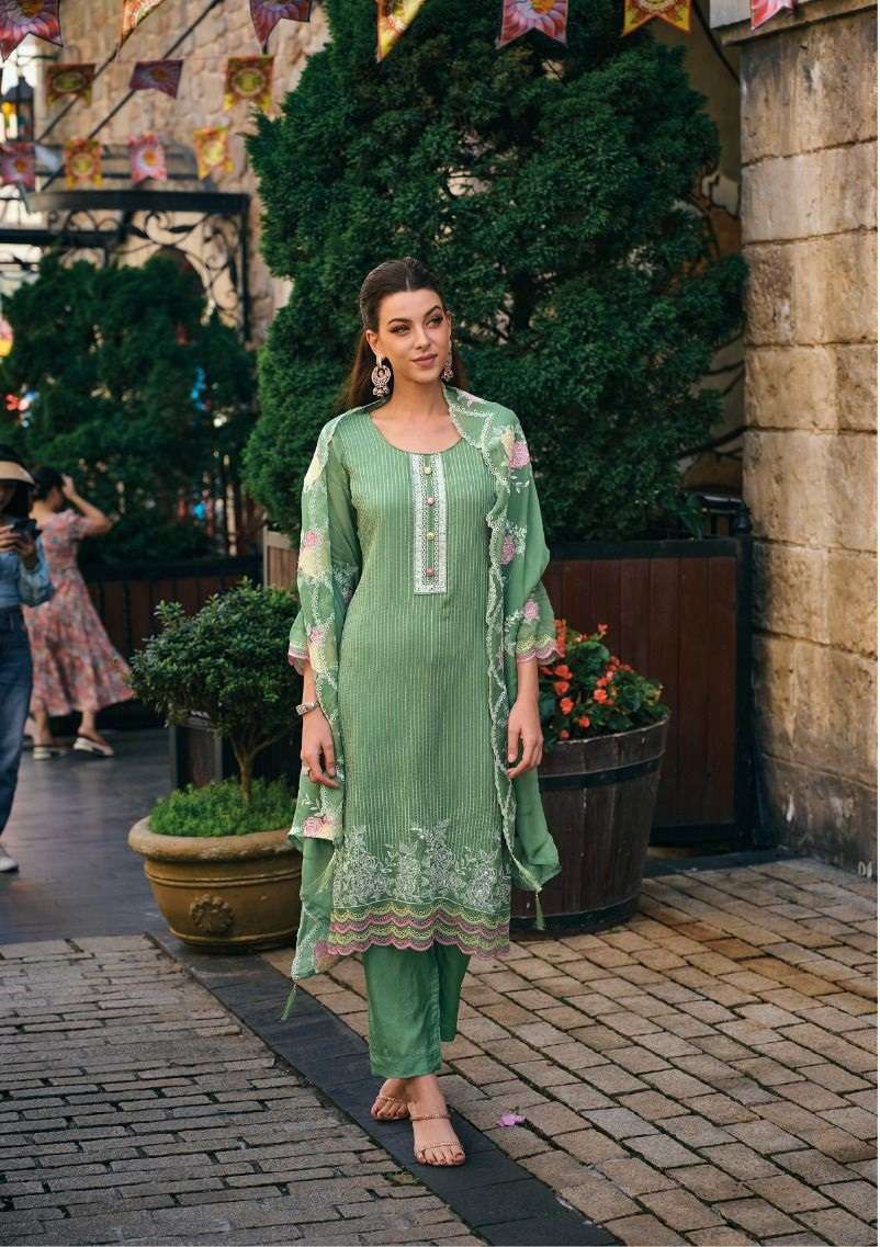 READY TO WEAR DESIGNER FANCY PARTY WEAR PISTA GREEN ORGANZA SUIT EB URFI 1201