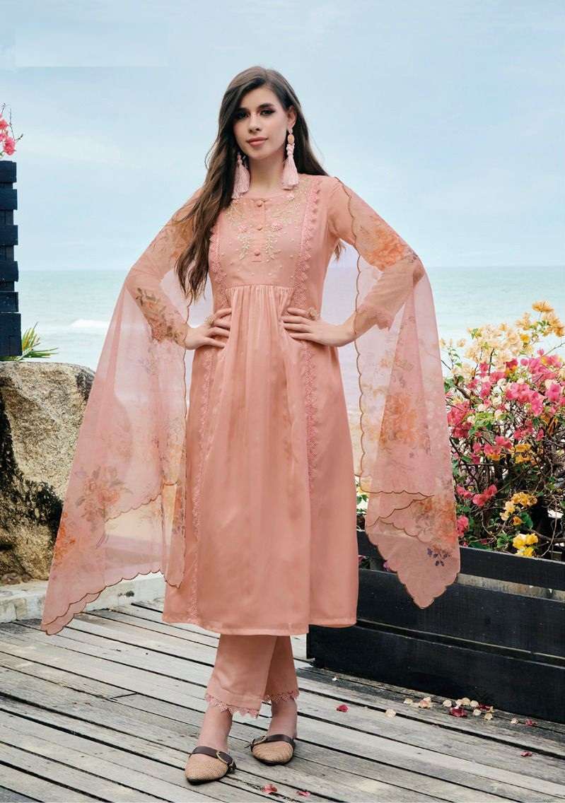 READY TO WEAR DESIGNER ORANGE FANCY PARTY WEAR ORGANZA SUIT EB ALAYA 1554