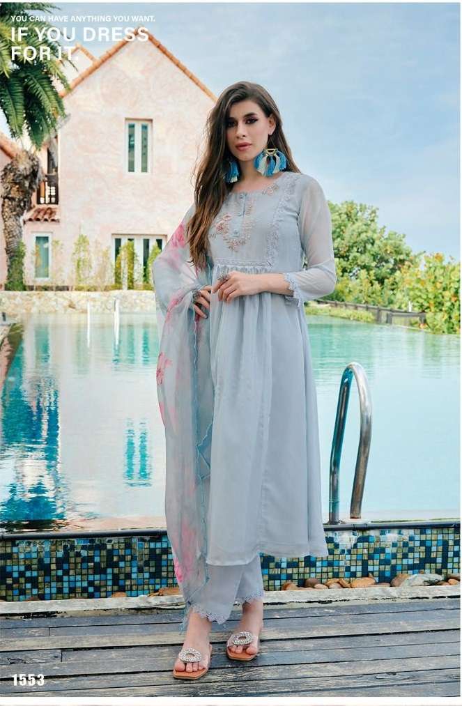 READY TO WEAR DESIGNER SKY FANCY PARTY WEAR ORGANZA SUIT EB ALAYA 1553