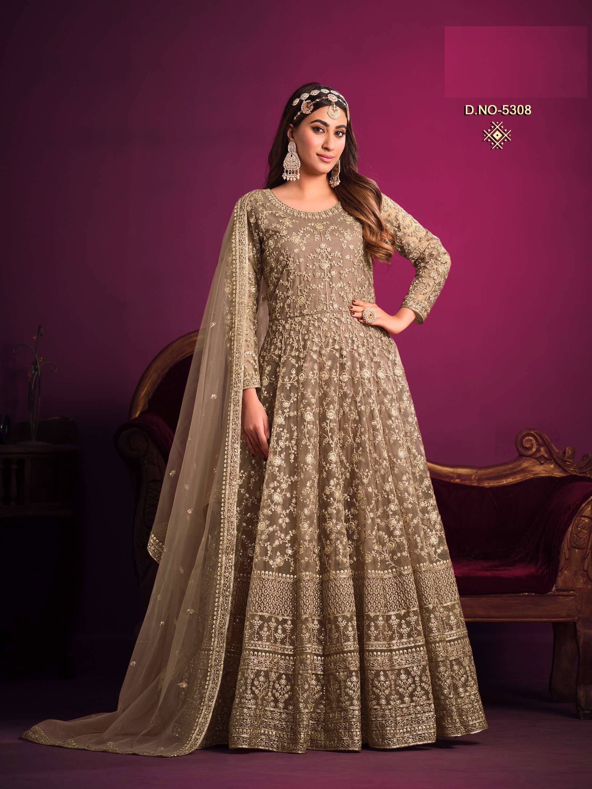 CHIKU DESIGNER ANARKALI PARTY WEAR SALWAR SUIT LONG GOWN IN PREMIUM BUTTERFLY NET ANAYA-5308