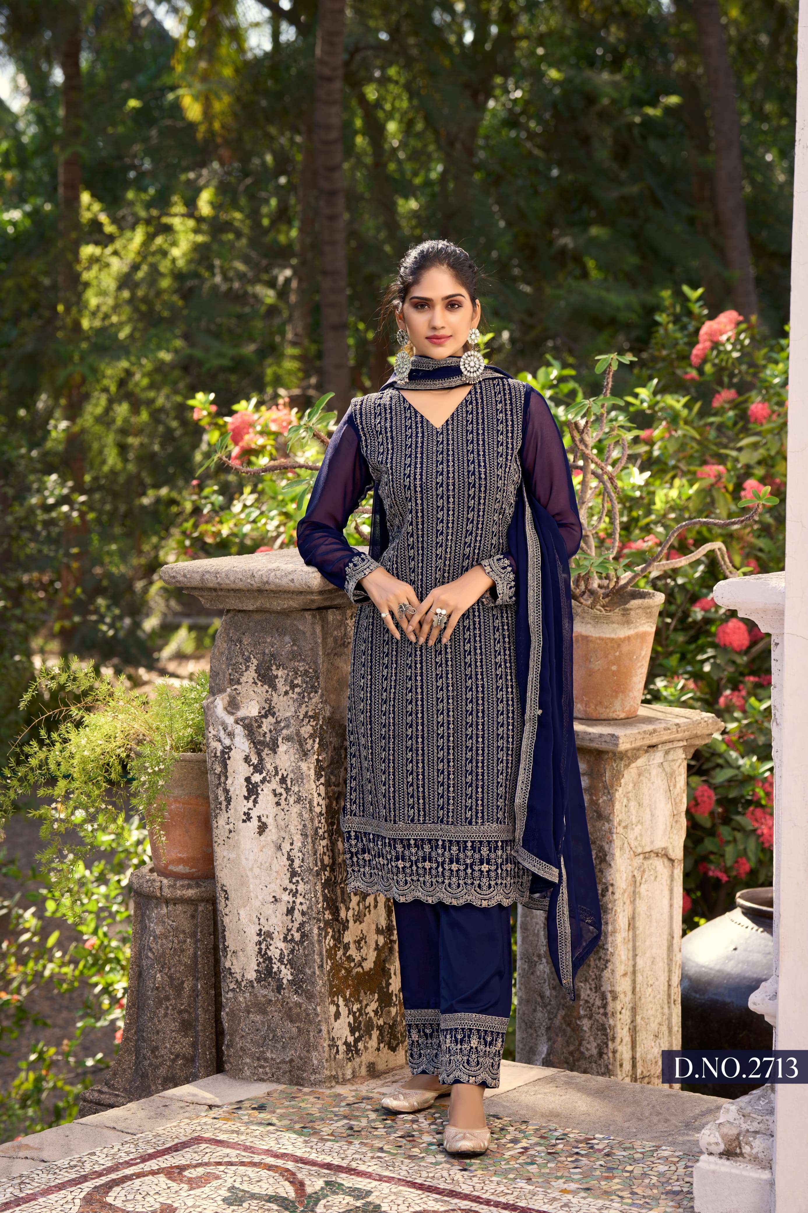 DESIGNER BLUE SILK SALWAR SUIT FOR WEDDING PARTY WEAR ANY TWISHA 2713