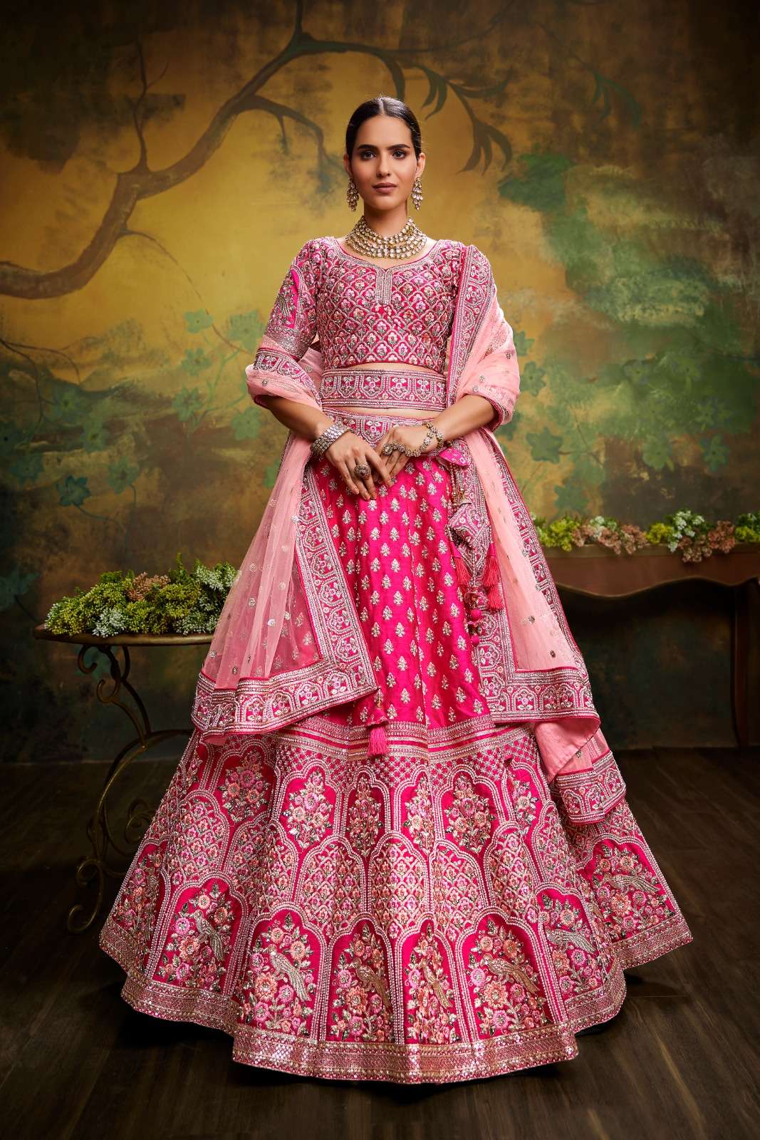 DESIGNER BRIDAL WEDDING PARTY WEAR HEAVY PREMIUM PINK SILK LEHENGA CHOLI SM PC 2001