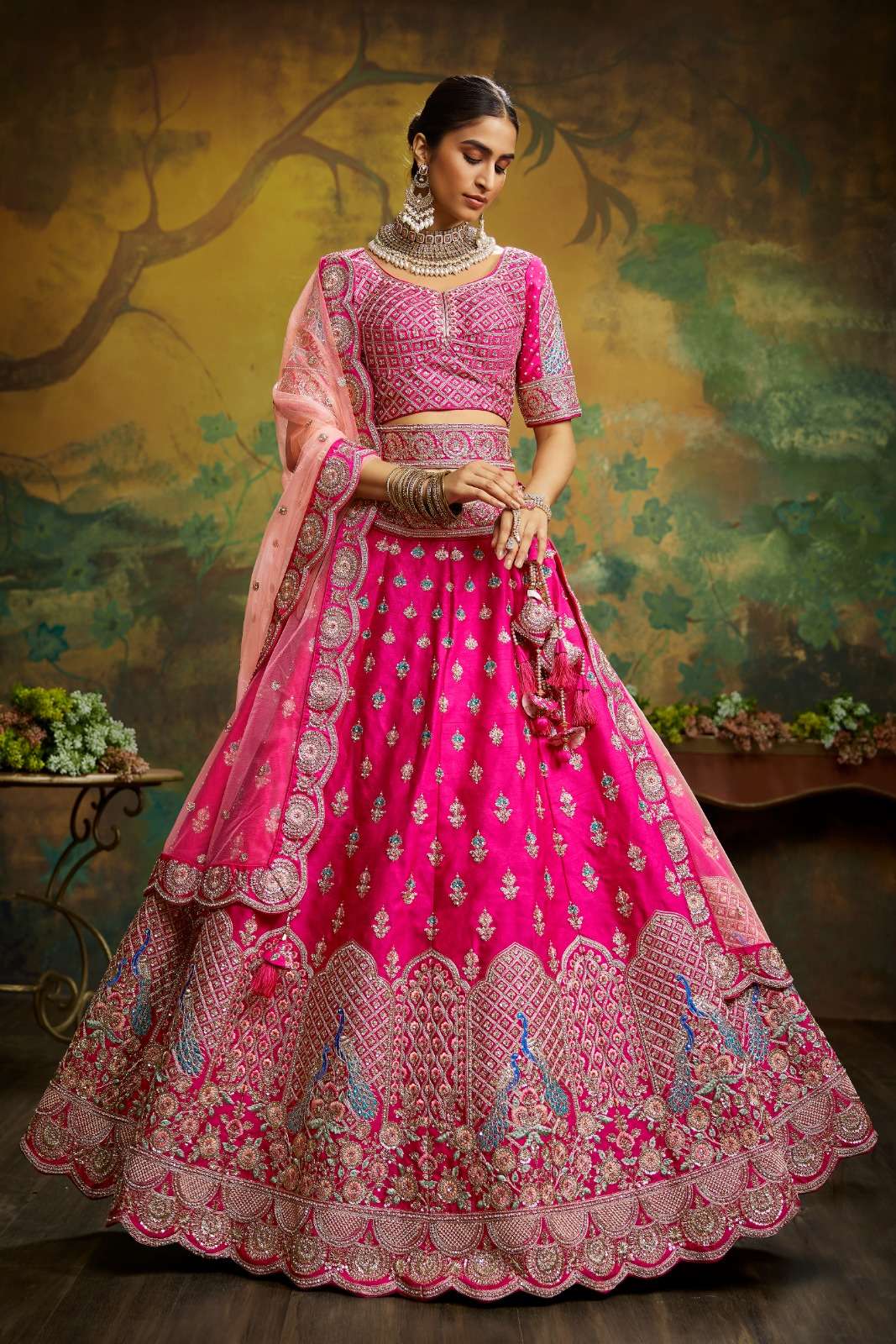 DESIGNER BRIDAL WEDDING PARTY WEAR HEAVY PREMIUM PINK SILK LEHENGA CHOLI SM PC 2008