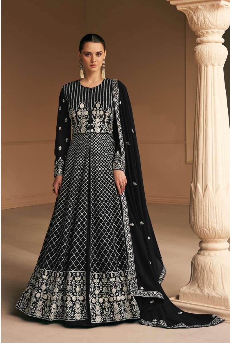 DESIGNER FANCY BLACK LONG ANARKALI GEORGETTE SALWAR SUIT GOWN EXCLUSIVE FOR WEDDING PARTY WEAR CPR 9656C