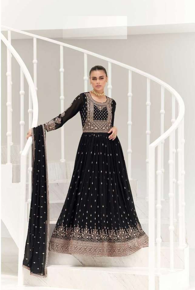 DESIGNER FANCY BLACK LONG ANARKALI SALWAR SUIT GOWN IN GEORGETTE EXCLUSIVE FOR WEDDING PARTY WEAR AF TAARA 9679