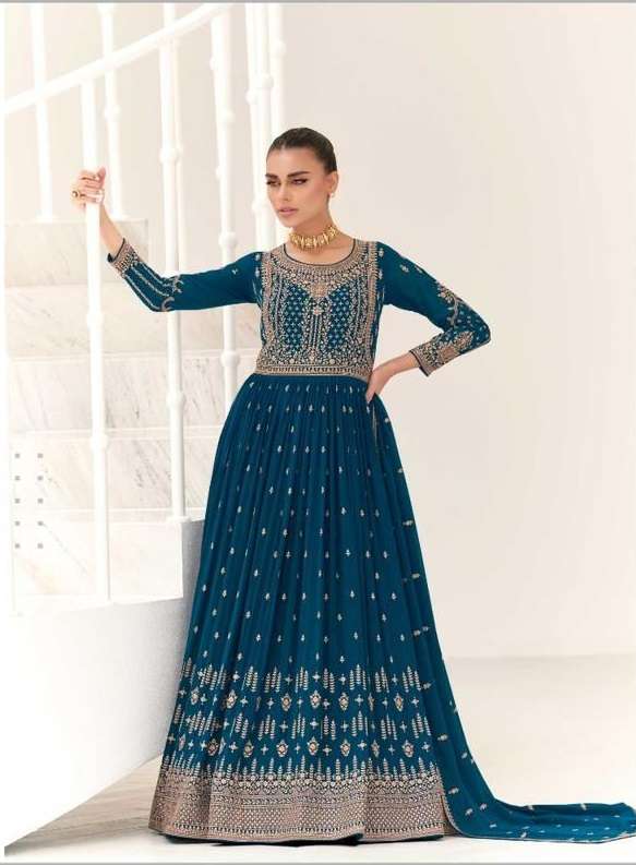 DESIGNER FANCY BLUE LONG ANARKALI SALWAR SUIT GOWN IN GEORGETTE EXCLUSIVE FOR WEDDING PARTY WEAR AF TAARA 9678