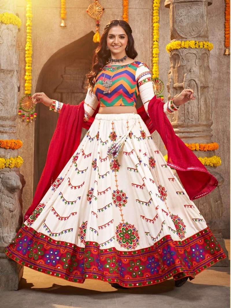 Black Cotton Mirror Work Navratri Lehenga Choli - VJV Now - India | Lehenga  blouse designs, Lehenga online shopping, Lehenga online