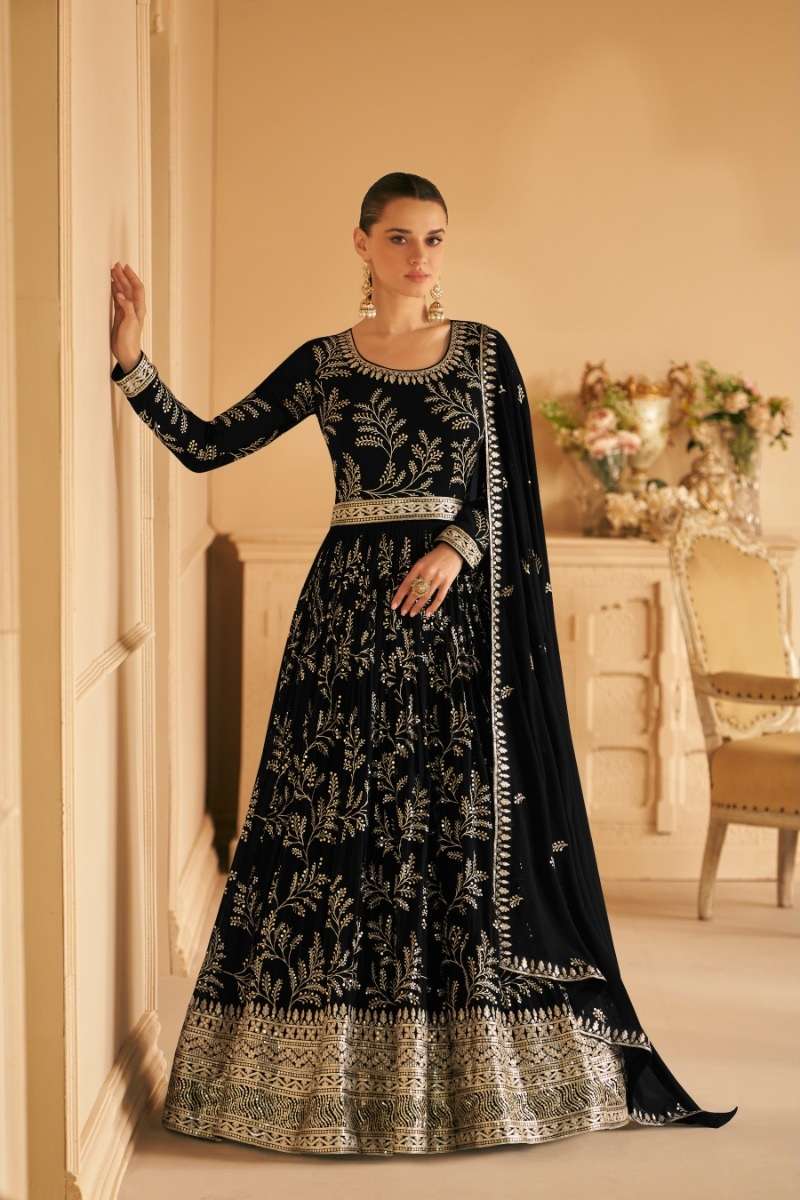 DESIGNER FANCY LONG BLACK ANARKALI GEORGETTE SALWAR SUIT GOWN EXCLUSIVE FOR WEDDING PARTY WEAR CPR 9658D