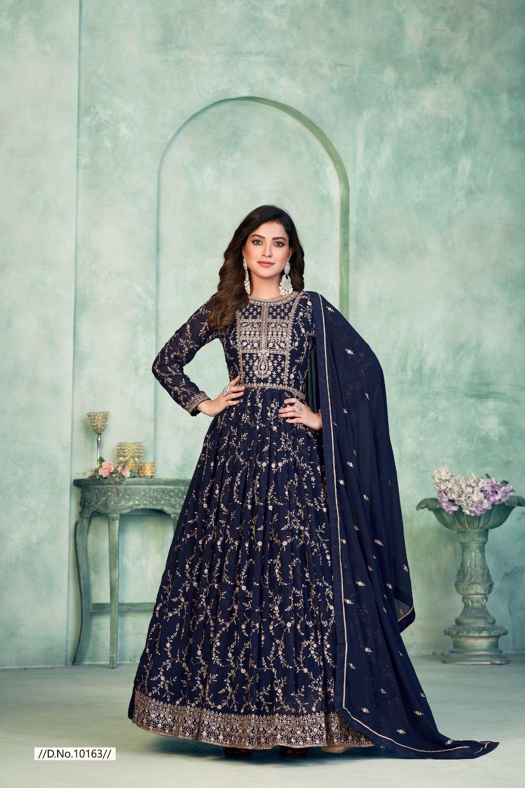 DESIGNER FANCY LONG BLUE ANARKALI GEORGETTE SALWAR SUIT GOWN EXCLUSIVE FOR WEDDING PARTY WEAR 10163