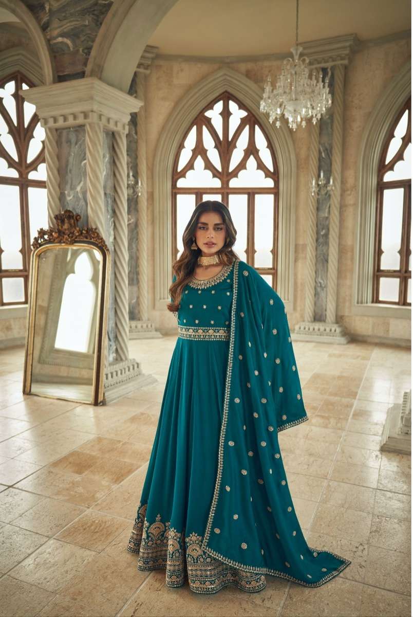 DESIGNER FANCY LONG BLUE SILK ANARKALI SALWAR SUIT GOWN EXCLUSIVE FOR WEDDING PARTY WEAR AF NOORJAHA 9642